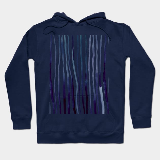 Vertical watercolor lines - indigo Hoodie by wackapacka